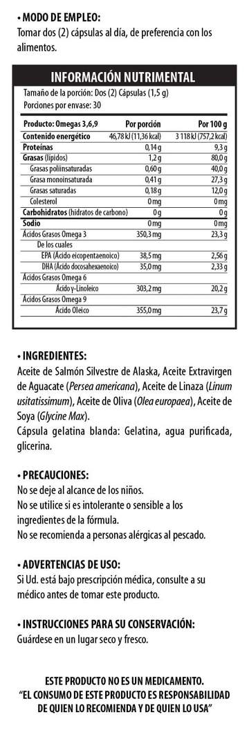 Omega 3-6-9 de Aceites Extra Virgen de Aguacate, Linaza, Oliva y Salmón